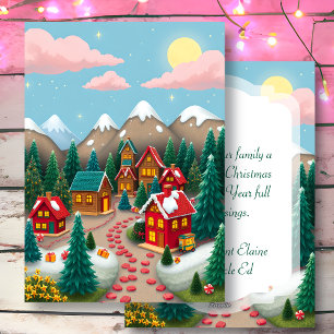 A Cute Whimsical Christmas Village Town Holiday Card