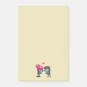 A Cute Zombie Couple in Love Illustration Post-it Notes