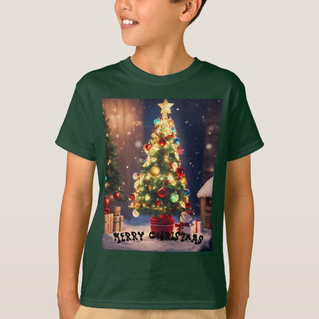 A cutie Q version character Christmas tree  T-Shirt (Front)