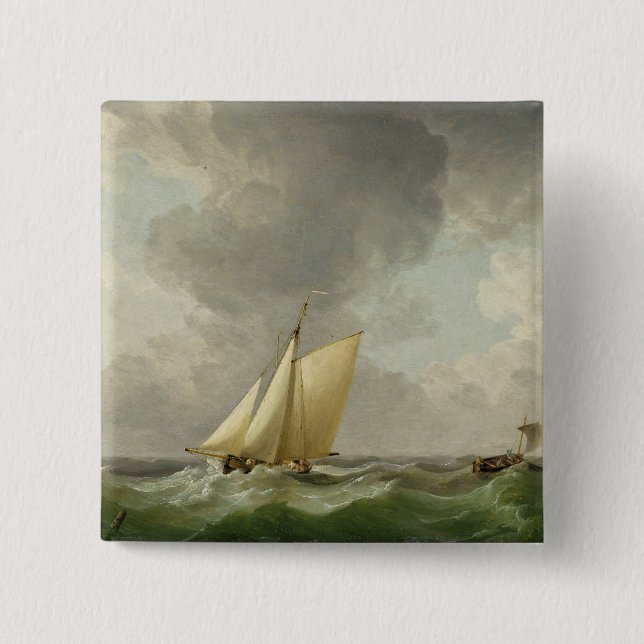 A Cutter in a Strong Breeze (oil on copper) 15 Cm Square Badge (Front)