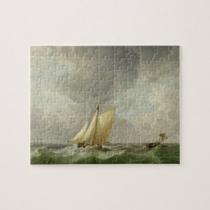 A Cutter in a Strong Breeze (oil on copper) Jigsaw Puzzle