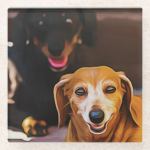 A Dachshund Hot During The Summer Heatwave Poster Glass Coaster