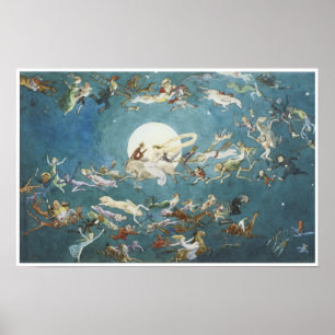 A Dance Around the Moon- Fairy Painting Poster