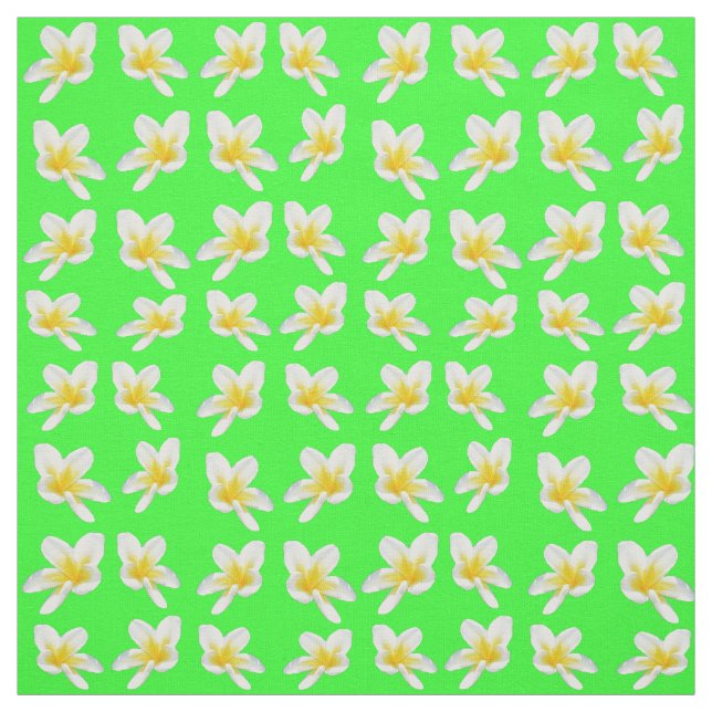 "A Dance of Yellow Frangipanis on Green" Fabric (Swatch)
