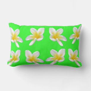 "A Dance of Yellow Frangipanis on Green" Lumbar Cushion