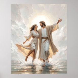 A Dance on Water, Christian Painting, Jesus Walkin Poster