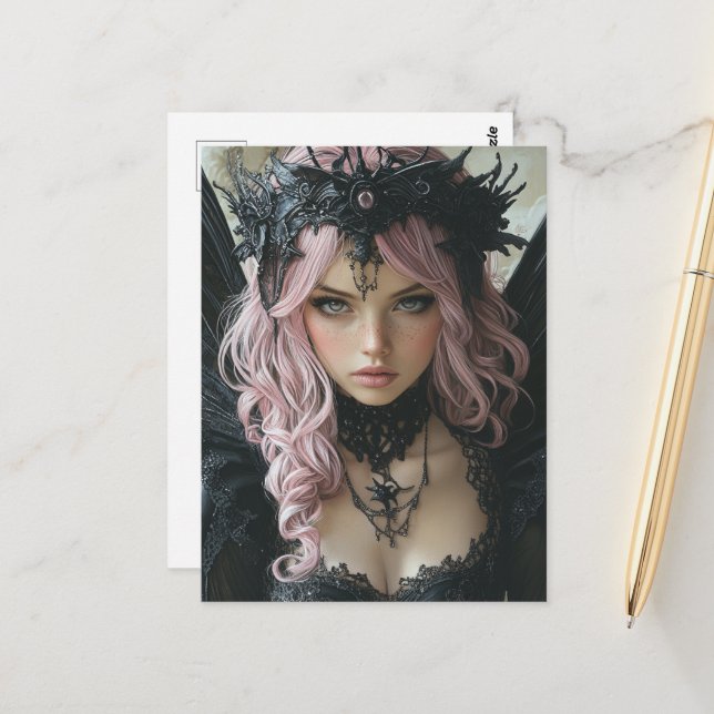 A dark angel Woman with Pastel Hair Postcard (Front/Back In Situ)