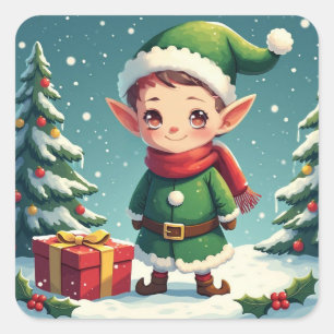 A darling christmas elf square sticker