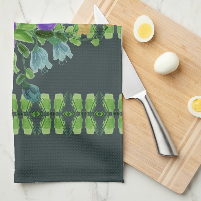 A Darling Flowered Tea Towel With Teal (Quarter Fold)