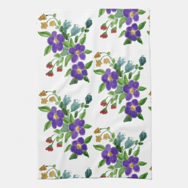 A Darling White All Over Flowered Tea Towel (Vertical)