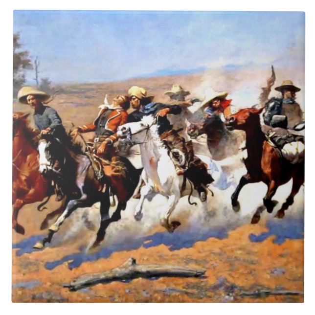 A Dash for the Timber, Remington painting, Ceramic Tile (Front)