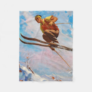 A Dashing Skier by Endre Hollos Fleece Blanket