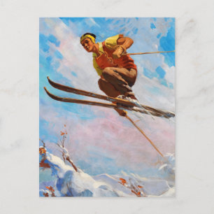 A Dashing Skier by Endre Hollos Holiday Postcard
