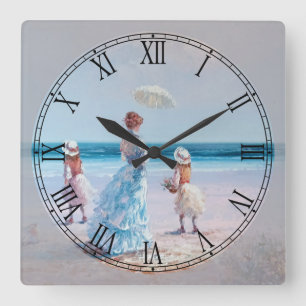 A Day at the Beach Fine Art Roman Numeral Square Wall Clock