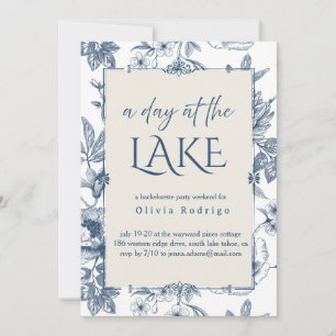 A Day at the Lake Blue Floral Bachelorette Weekend Invitation