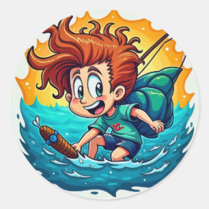 A Day of Fun and Catching Classic Round Sticker