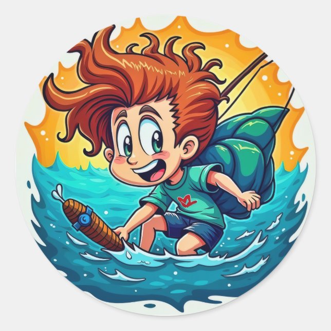 A Day of Fun and Catching Classic Round Sticker (Front)