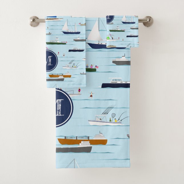 A Day On the River coastal lake boating ANY colour Bath Towel Set (Insitu)