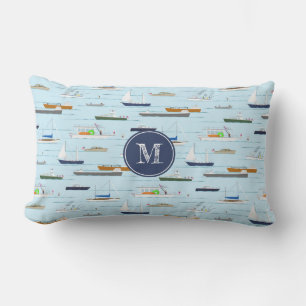 A Day On the River coastal lake river boating Lumbar Cushion