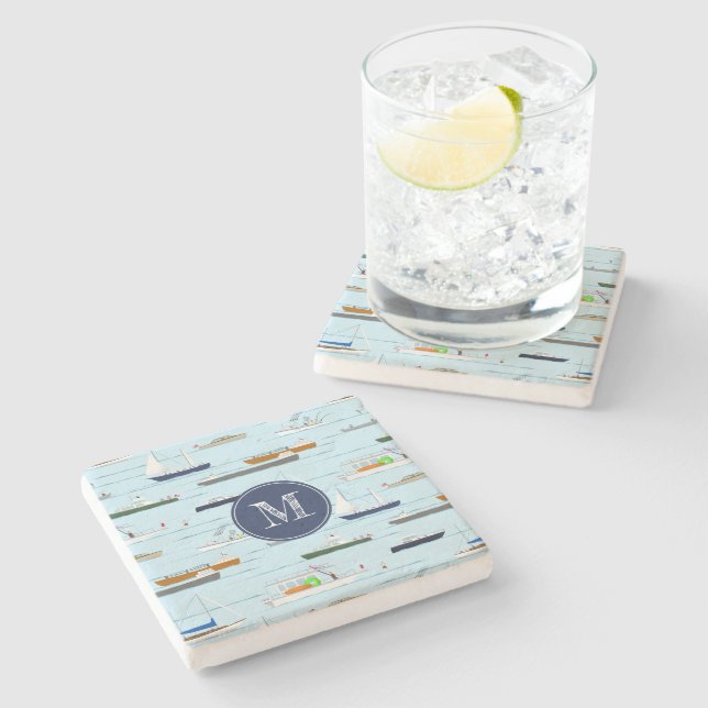 A Day On the River coastal lake river boating Stone Coaster (Side)