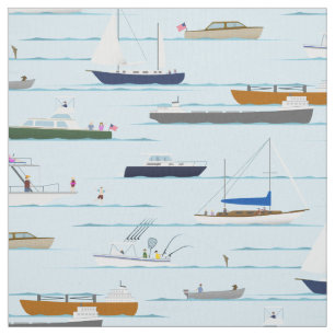 A Day On the River coastal nautical river boating Fabric