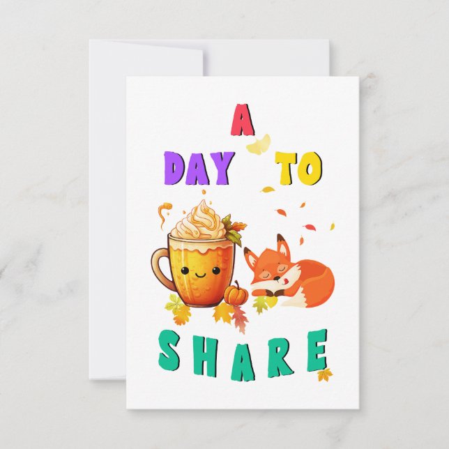 A Day To Share Ginkgo Oak Botany Fox Thanksgiving Card (Front)
