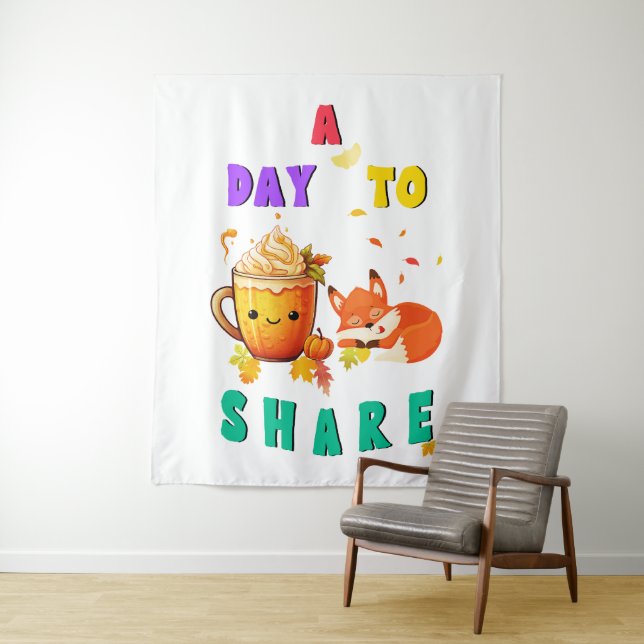 A Day To Share Ginkgo Oak Botany Fox Thanksgiving Tapestry (In Situ)