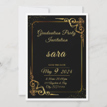 A dazzling black and gold graduation party invitat