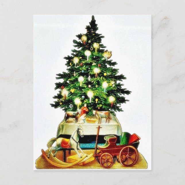 A decorated christmas tree holiday postcard (Front)