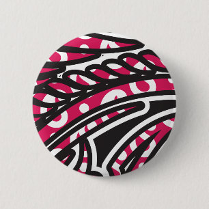 A decorative paisley design with vivid red and pin