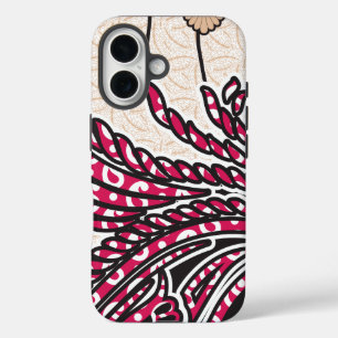 A decorative paisley design with vivid red and pin iPhone 16 case