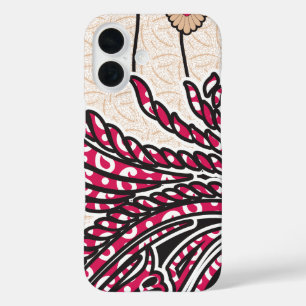 A decorative paisley design with vivid red and pin iPhone 16 case