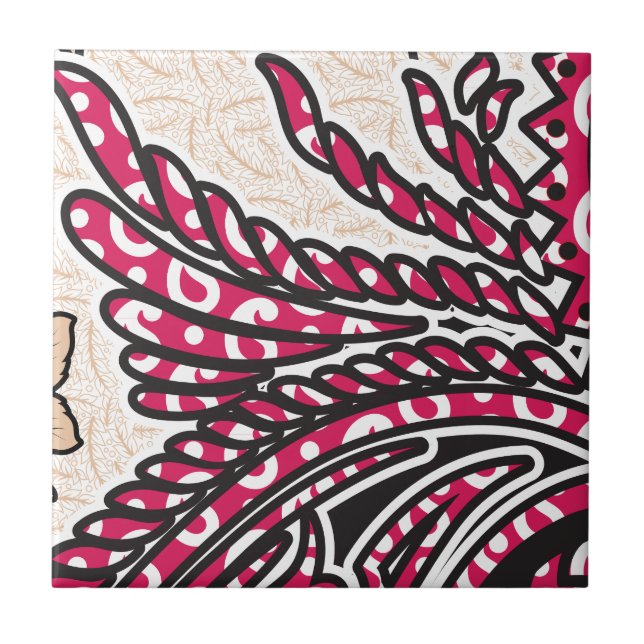 A decorative paisley design with vivid red and pin ceramic tile (Front)