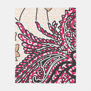 A decorative paisley design with vivid red and pin fleece blanket