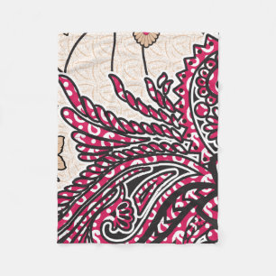 A decorative paisley design with vivid red and pin fleece blanket