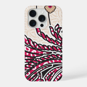 A decorative paisley design with vivid red and pin iPhone 15 pro case