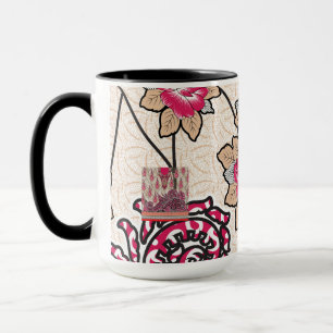 A decorative paisley design with vivid red and pin mug