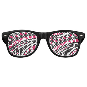 A decorative paisley design with vivid red and pin retro sunglasses