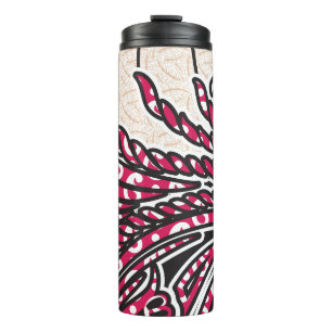 A decorative paisley design with vivid red and pin thermal tumbler