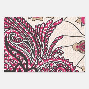 A decorative paisley design with vivid red and pin wrapping paper sheet