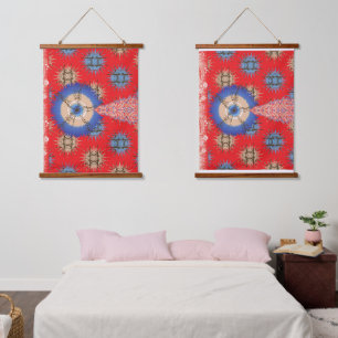 A decorative paisley pattern in red and blue, enha hanging tapestry
