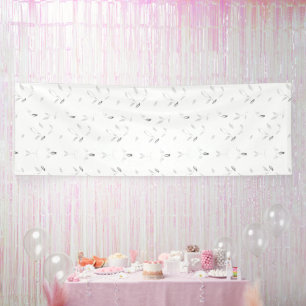 A decorative pattern featuring white and grey leav banner