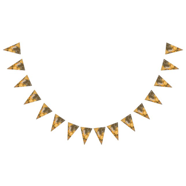 A decorative pattern of flowers and leaves against bunting  (All)