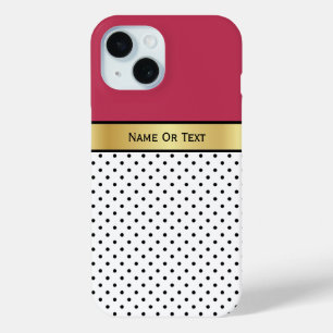 A Deep Red Viva Magenta: White and Black Polka Dot iPhone 15 Case