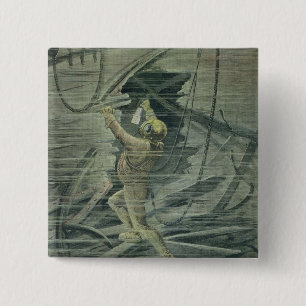 A Deep Sea Diver Looking at the Wrecks 15 Cm Square Badge