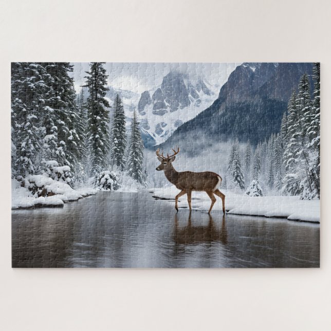 A Deer at a River in Winter Jigsaw Puzzle (Horizontal)