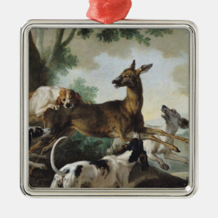 A Deer Chased by Dogs, 1725 Metal Ornament