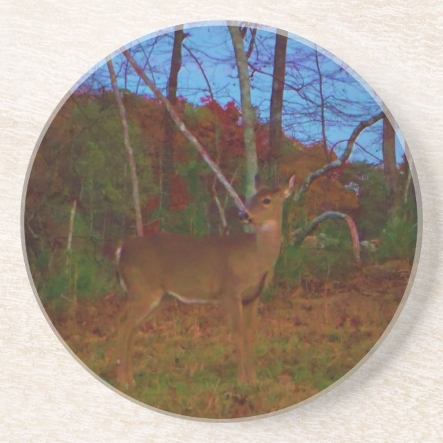 A Deer: Gold Red Green and Blue Coaster (Front)