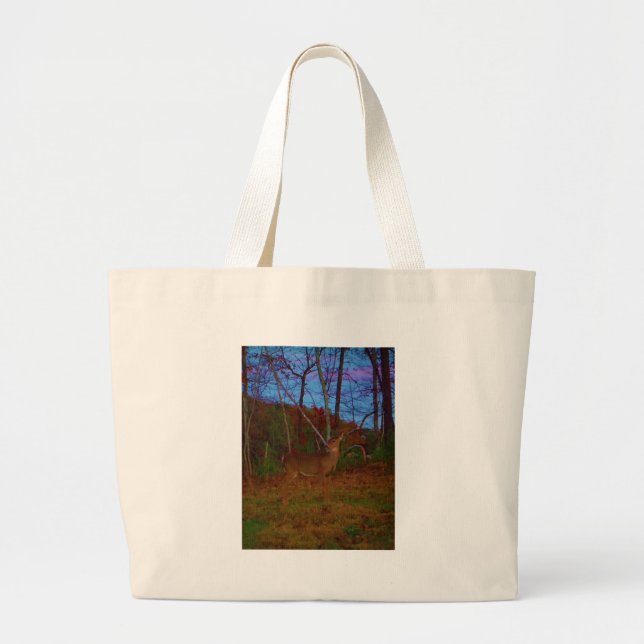 A Deer: Gold Red Green and Blue Large Tote Bag (Front)