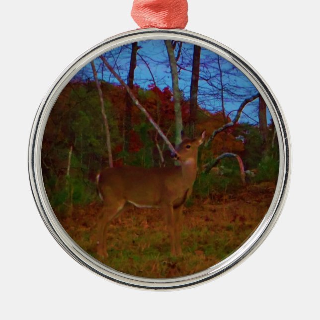 A Deer: Gold Red Green and Blue Metal Tree Decoration (Front)